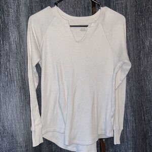 American Eagle Outfitters Ivory Waffle Long Sleeve Top
